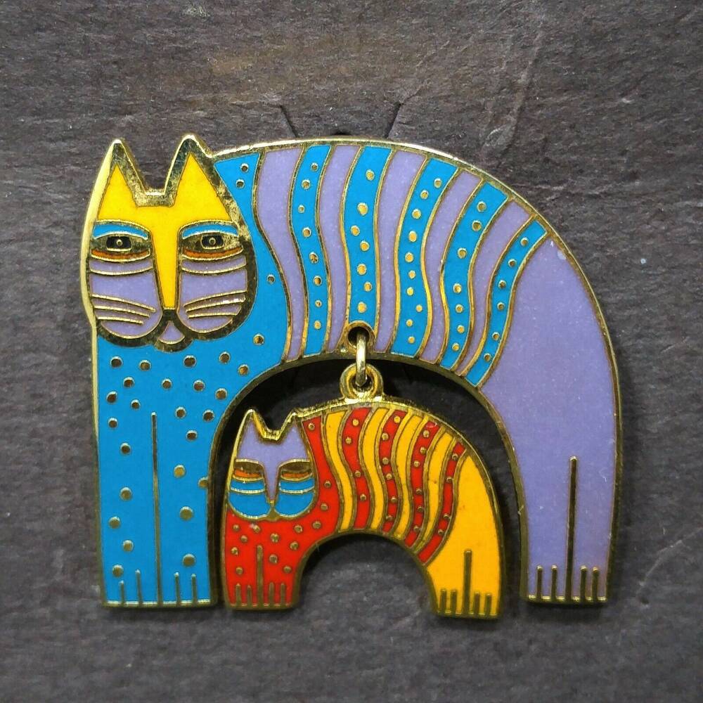 Laurel Burch Mr Jio’s Cat Brooch Kitten Dangle Cloisonné